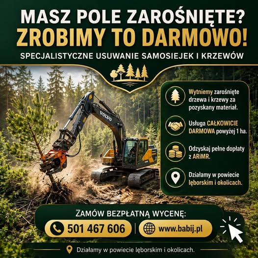 Masz ponad 1 hektar zarośniętego terenu? Możemy wykonać wycinkę bezpłatnie